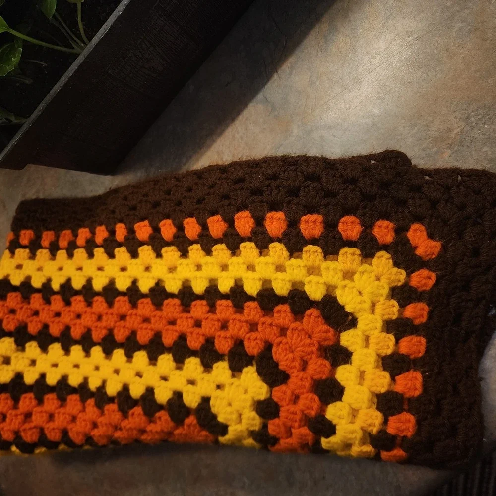 Afghan Lap/Couch Handmade Throw/Blanket Fall Autumn Colors 44x44 (3)